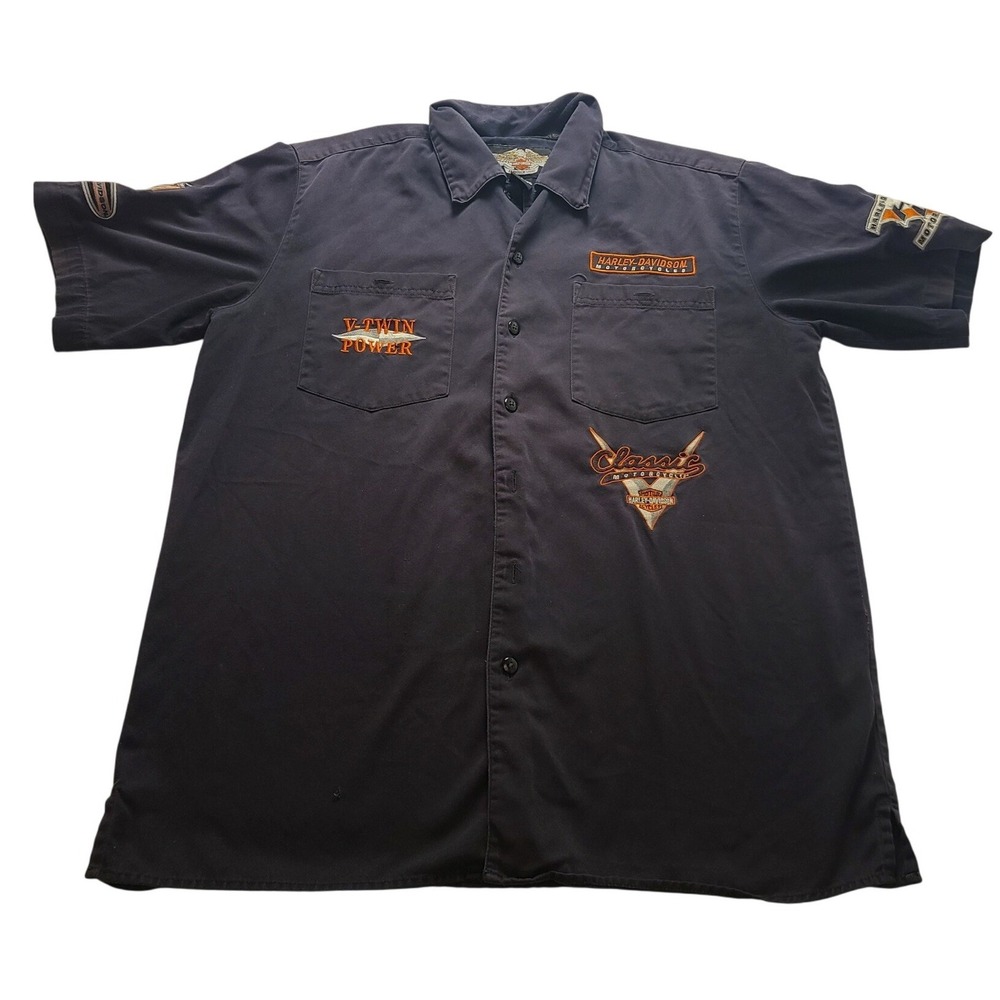 Harley-Davidson‎ Men's Black V-Twin Power Classic Motorcycles Work Shirt Large